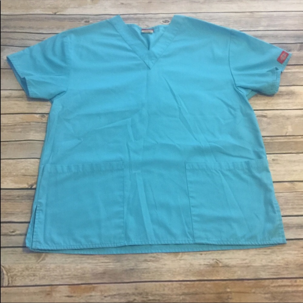 Dickies Aqua Blue Scrubs Scrub Top Small